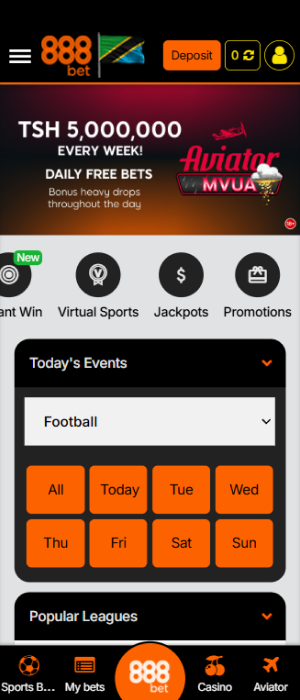 888bet Tanzania app home screen