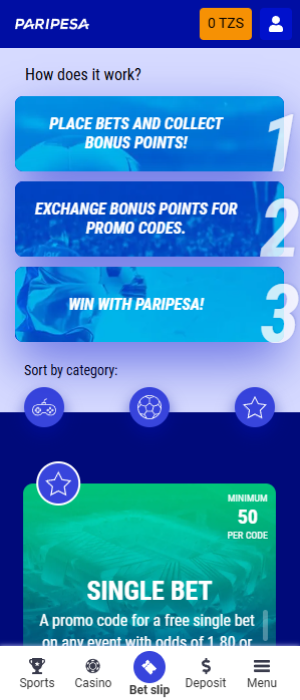 Promo Code Store in the PariPesa Tanzania app